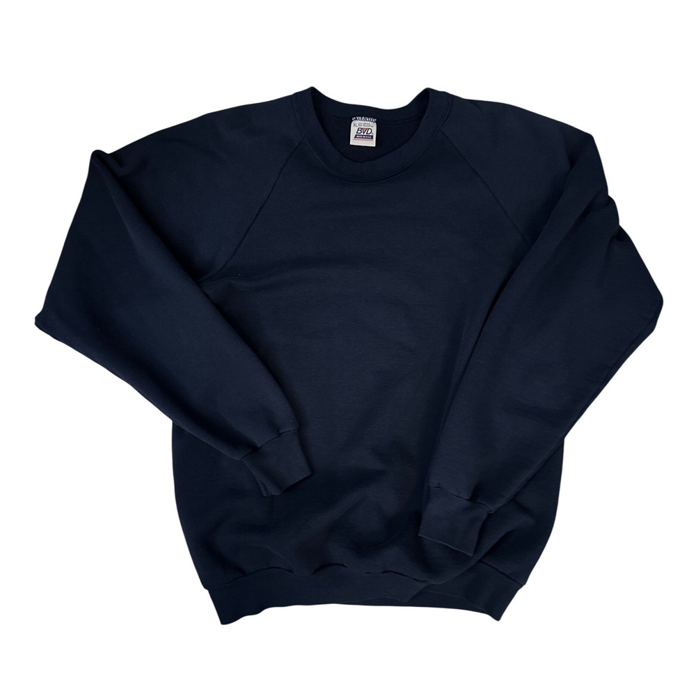 Vintage BVD Navy Blue Blank Sweatshirt Mens XL Made in USA Raglan Pullover